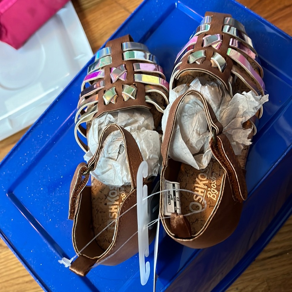 Toddler Size 7 brown and silver sandals